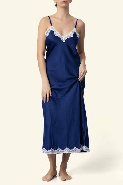 Satin Long Chemise With Lace Detail