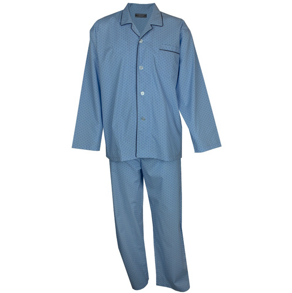 MENS CONTARE SIZE S-7XL LIGHT BLUE SQUARES LONG PJS PYJAMAS SET