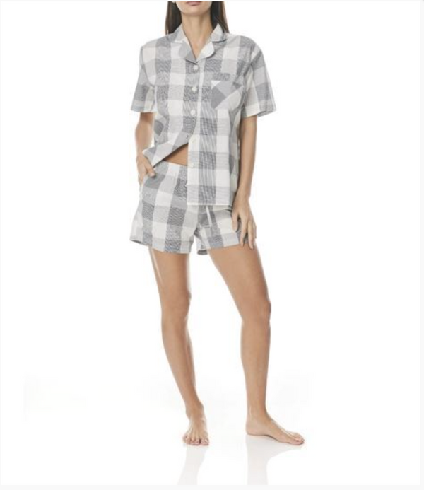 LADIES GINGERLILLY PJS GREY CHECK COTTON SHORT SET PYJAMAS EMILY