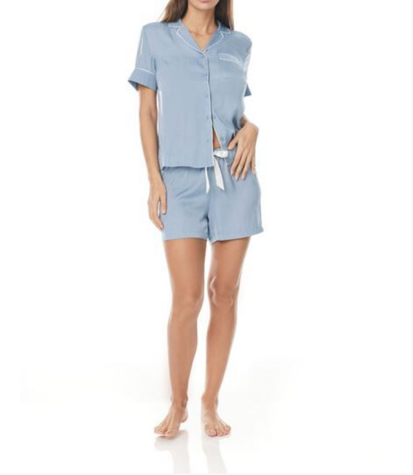 LADIES GINGERLILLY PJS INDIGO BLUE SILKY SHORT SET PYJAMAS HAVANNA