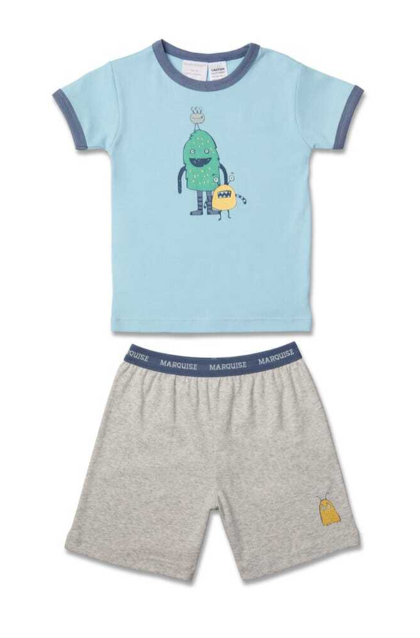 BOYS MARQUISE BLUE MONSTERS PYJAMAS SIZES 4-10 COTTON SHORT SLEEVE PJS