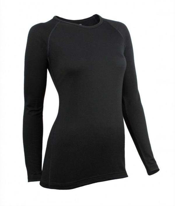 LADIES AUST MADE WOOL 170GSM LONG SLEEVE THERMAL TOP BLACK (U870)